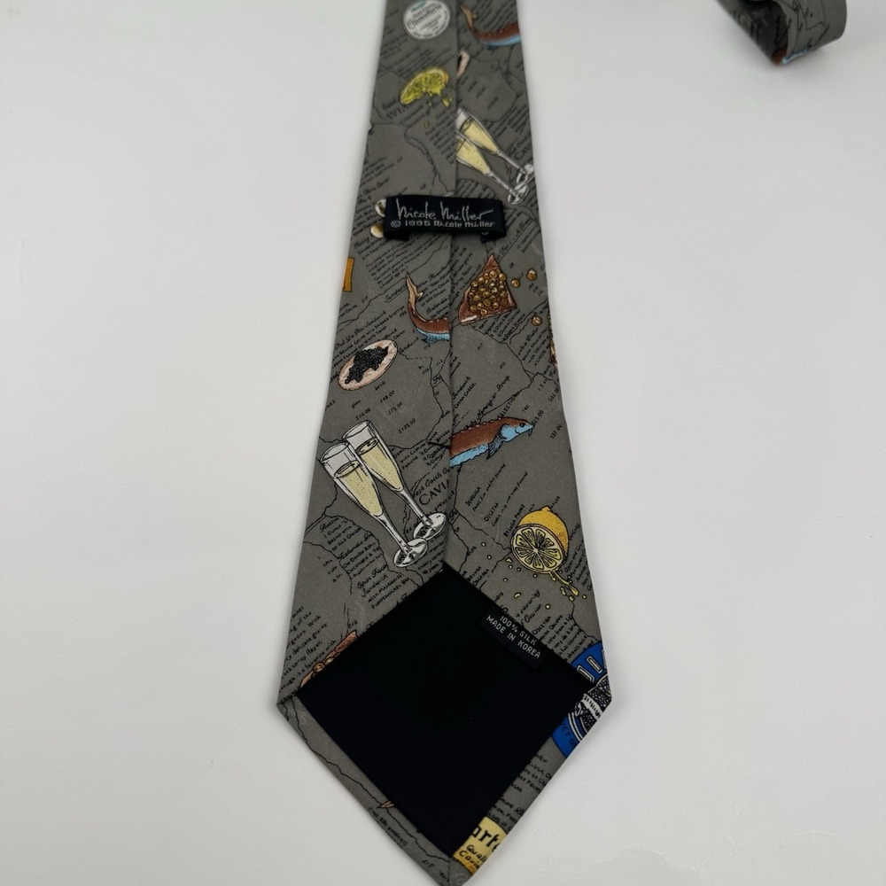 VTG Nicole Miller Caviar Cocktail Novelty Silk Tie 1995 Gray - Picture 8 of 12